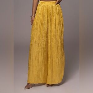 Jluxlabel Yellow metallic‎ lightweight wide leg stretch waist pull on pants sz S